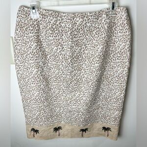 SILK CLUB COLLECTION Skirt Linen Leopard Print Beaded Palm‎ Trees 12 Tropical